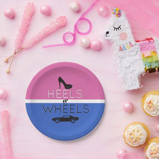 Heels oder Räder{Auto} Black|Pink|Blue Gender Reve Pappteller (Party)