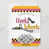 Heels oder Räder {Auto} Rosa- und Gelbfärbung Einladung (Vorderseite)