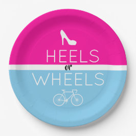 Heels oder Räder {Fahrrad} Pink|Blauer Geschlechts Pappteller