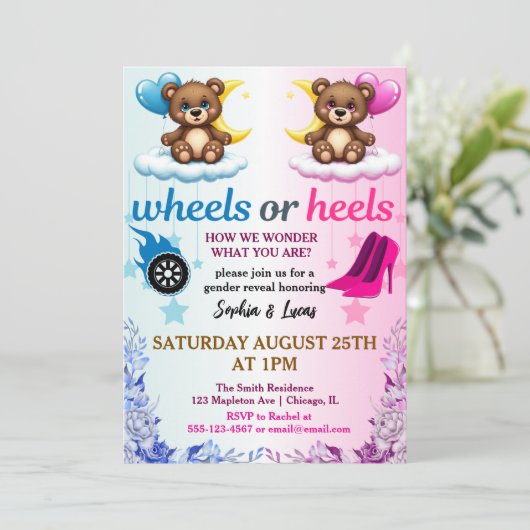 Heels oder Räder Geschlecht offenbaren Einladungen (Stehend Vorderseite)