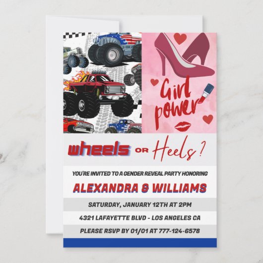 Heels oder Räder Geschlecht offenbaren Einladungen (Vorderseite)