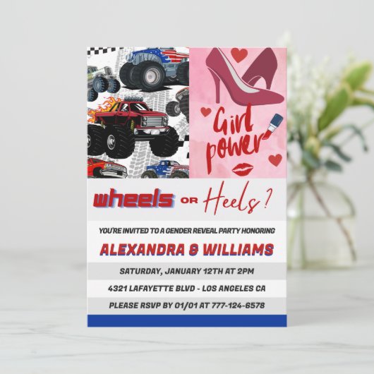 Heels oder Räder Geschlecht offenbaren Einladungen (Stehend Vorderseite)