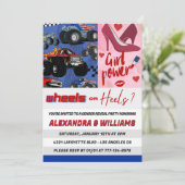 Heels oder Räder Geschlecht zeigen Einladung pink (Stehend Vorderseite)