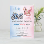 Heels oder Räder Geschlechtsspezifisches Party Einladung (Stehend Vorderseite)