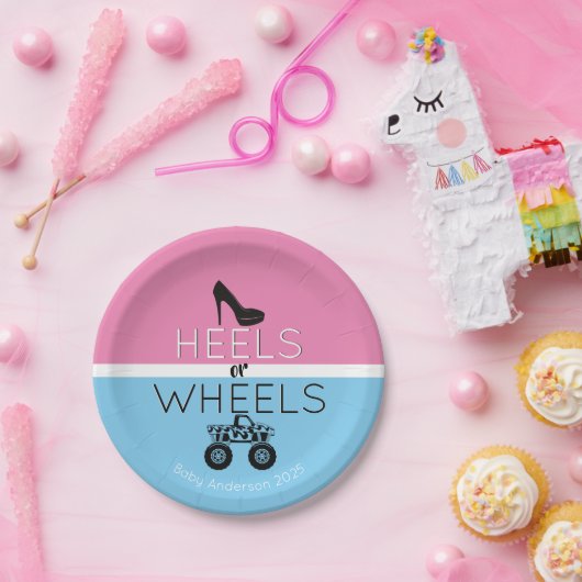 Heels oder Räder Monster-Lkw-Gender-Bericht Pappteller (Party)