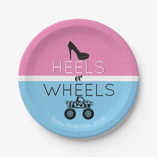 Heels oder Räder Monster-Lkw-Gender-Bericht Pappteller (Vorderseite)