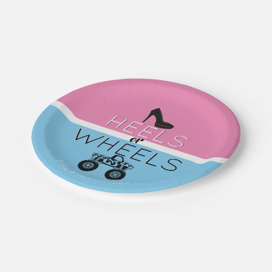 Heels oder Räder Monster-Lkw-Gender-Bericht Pappteller (Schrägansicht)