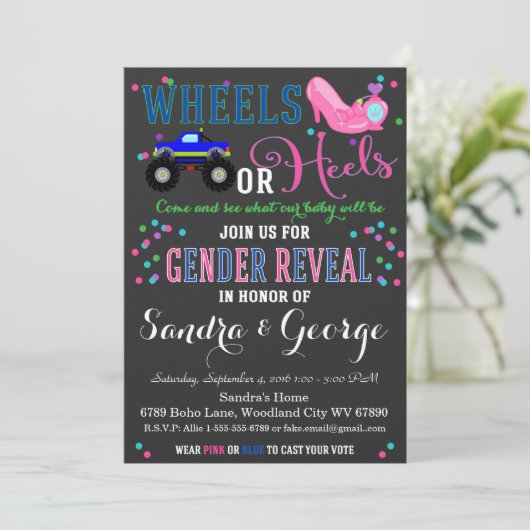 Heels oder Räder Party Einladung (Stehend Vorderseite)