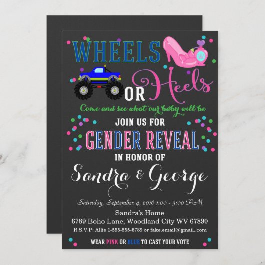 Heels oder Räder Party Einladung (Vorne/Hinten)