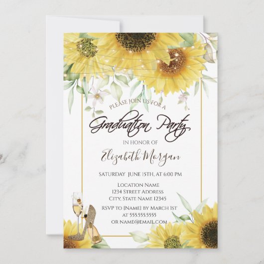 Heels Sunblwers Gold Glitzer Graduation Party Einladung (Vorderseite)