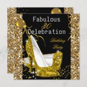 Heels von Gelben Glitzer Geburtstagsparty Einladung (Vorne/Hinten)