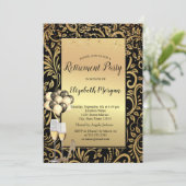 Heelse, Ballons, Gold Wirbel Rente Party Einladung (Stehend Vorderseite)