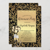 Heelse, Ballons, Gold Wirbel Rente Party Einladung (Vorne/Hinten)