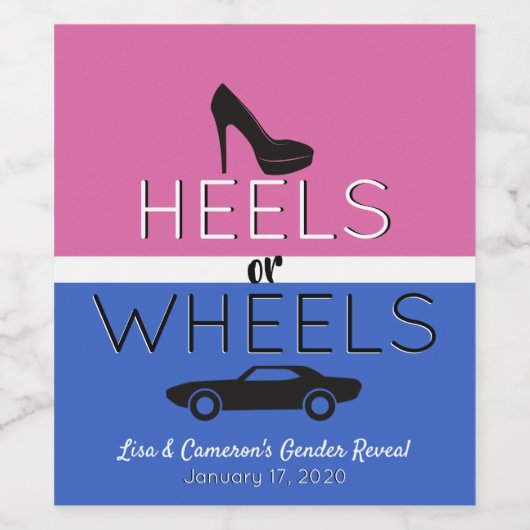 Heelse oder Räder Pink|Blue Heel|Car Gender Reveal Weinetikett (Einzelnes Label)