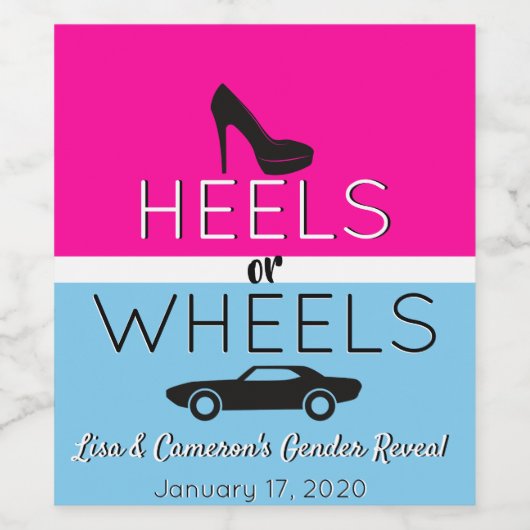 Heelse oder Räder Pink|Blue Heel|Car Gender Reveal Weinetikett (Einzelnes Label)