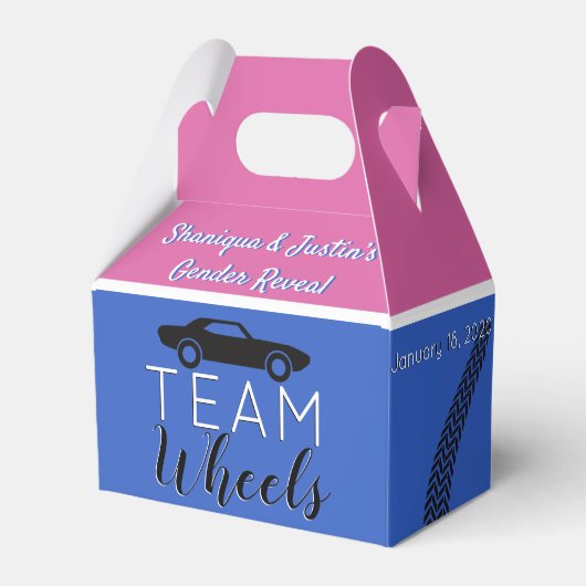 Heelse oder Räder | Rosa & blau {Auto} Genderdarst Geschenkschachtel (Rückseite)