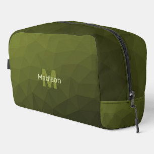 Heeresgrün geometrisches Mesh-Muster Monogramm Waschbeutel