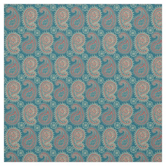 Heffalumps Red Blue Beige Paisley Pattern Fabric Stoff (Muster)