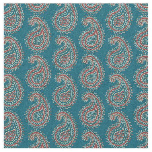 Heffalumps Red Blue Beige Paisley Pattern Fabric Stoff (Nahaufnahme)