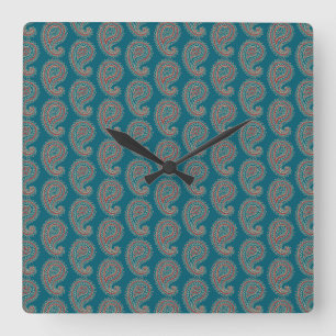 Heffalumps Red Blue Beige Paisley Wall Clock Quadratische Wanduhr