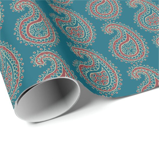Heffalumps rotes blaues beige Paisley Packpapier (Rolleneckpunkt)
