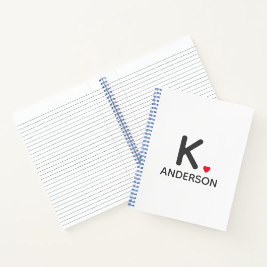 Heft Monogram Red Modern Minimalistisch Niedlich Notizblock (Innenseite)