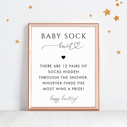 Heft Script Baby Sock Hunt Baby Shower Spielzeiche Poster