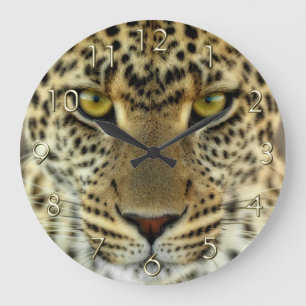 Heftiger Leopard Große Wanduhr
