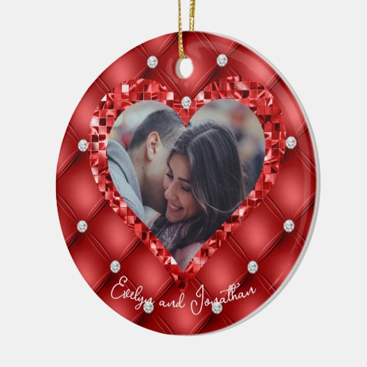 Heftrahmen für Foto, Rot-Polster und Diamanten Keramik Ornament (Links)