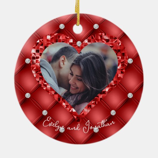 Heftrahmen für Foto, Rot-Polster und Diamanten Keramik Ornament (Hinten)