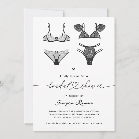 Heftschrift & Black Lace Lingerie Brautparty Einladung (Vorderseite)