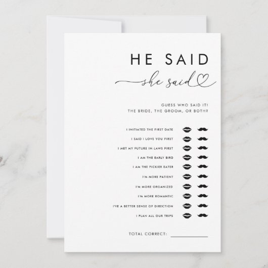 Heftschrift sagte er sagte, sie sagte Brautparty-S Einladung (Vorderseite)