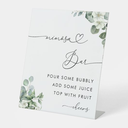 Heftschrift und Eukalyptus-Brautparty Mimosa Bar Sockelschild (Vorderseite)