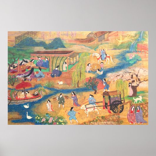 Heian Courtyard Scene: Tales from a Gilded Scroll Poster (Vorne)