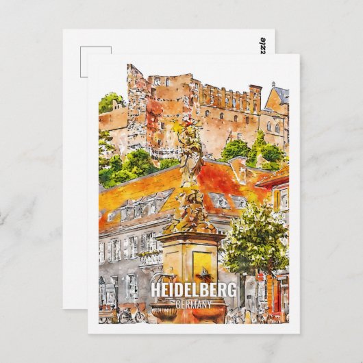 Heidelberg Deutschland Berühmter Platz Wasserfarbe Postkarte (Vorne/Hinten)