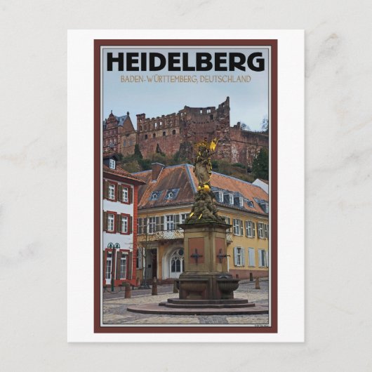 Heidelberg - Statue und Schloss Postkarte (Vorderseite)