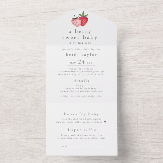 HEIDI Berry Sweet Girl Diaper Raffle Baby Dusche All In One Einladung (Innen Boden)