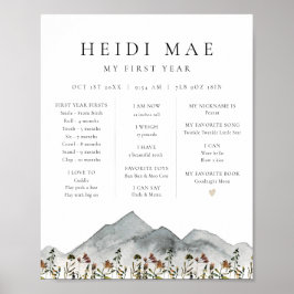 HEIDI Boho Mountain Blume Erstes Jahr Meilenstein Poster