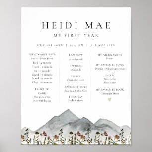HEIDI Boho Mountain Blume Erstes Jahr Meilenstein Poster