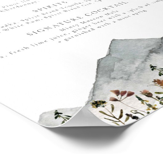 HEIDI Boho Mountain Blume Trink Bar Menu Poster (Ecke)