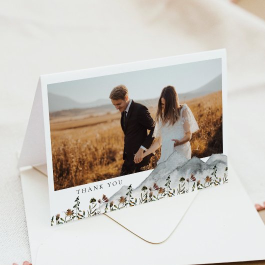 HEIDI Boho Mountain Floral Foto Danke Karte