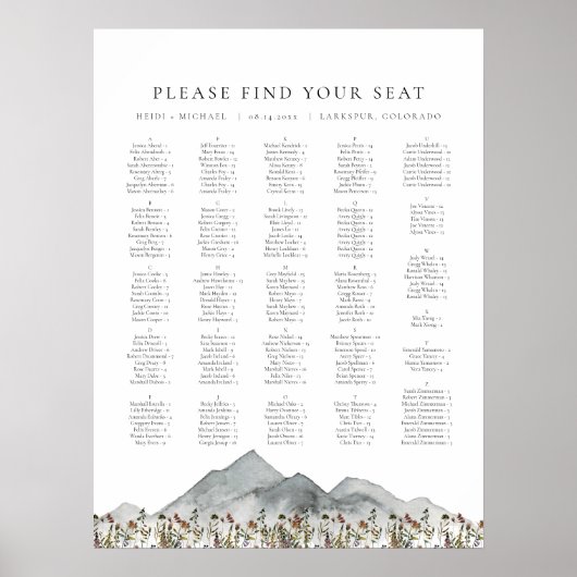HEIDI Boho Mountain Wildblume Seating Chart Poster (Vorne)