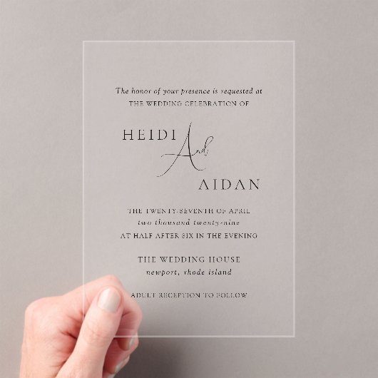 Heidi Contemporary Script Modern Elegante Wedding Acryleinladungen (Insitu (Handheld))