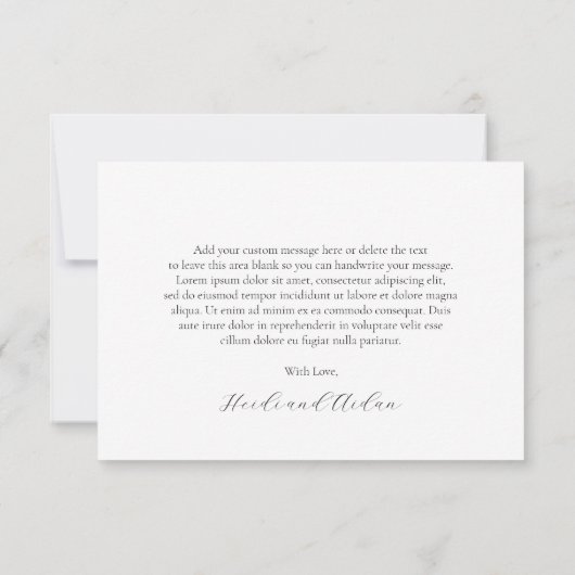 Heidi Contemporary Script Modern Elegante Wedding Dankeskarte (Rückseite)