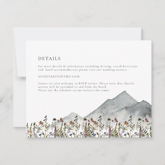 HEIDI Mute Wildblume Hochzeitsszeitsdetails Einladung (Vorderseite)