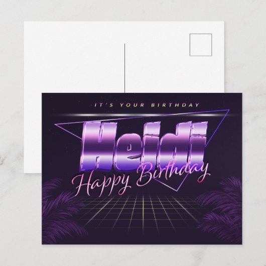 Heidi Name Vorname lila Postkarte Geburtstag (Vorne/Hinten)