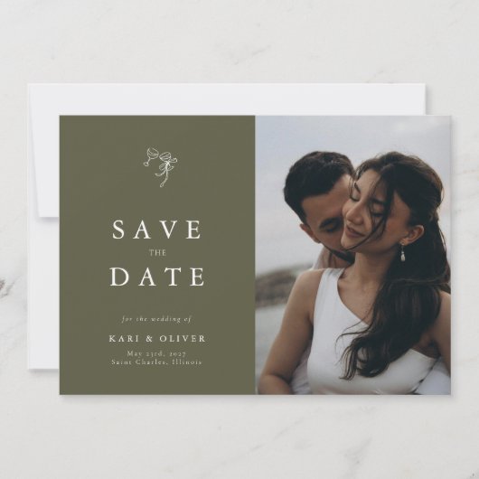 HEIDI Olive Foto Wedding Save The Date (Vorderseite)