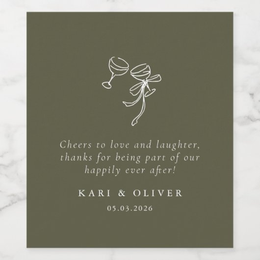 HEIDI Olive Green Wedding Weinetikett (Einzelnes Label)