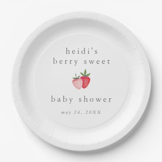 HEIDI Pink Berry Sweet Strawberry Girl Babydusche Pappteller (Vorderseite)