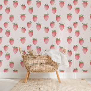 HEIDI Pink Strawberry Pattern Baby Girl Kinderzimm Tapete